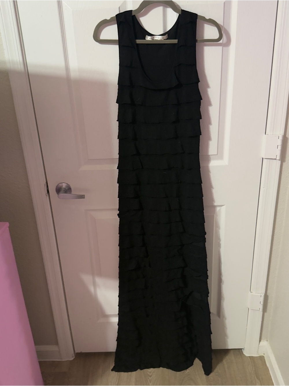 Max Studio Black Ruffle-Front Sleeveless Maxi Dress